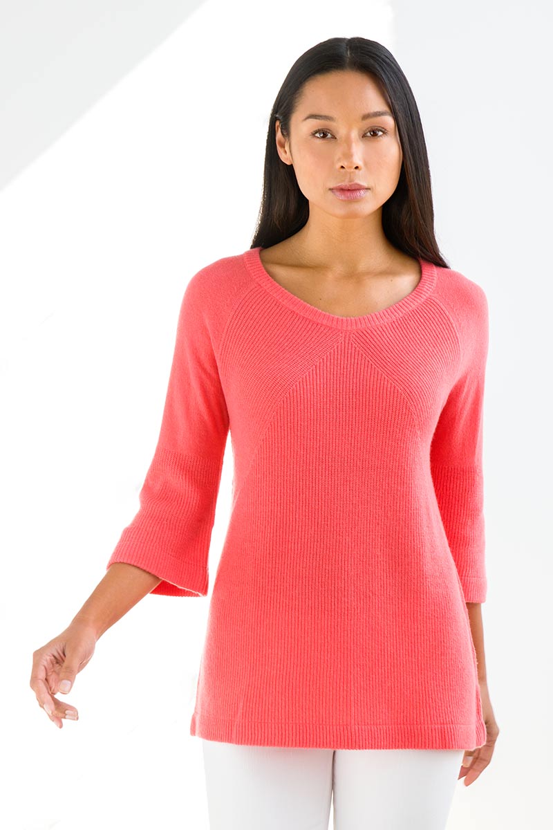 Rib Bell Sleeve Pullover - 100% Cashmere - Kinross Cashmere