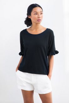 Cotton Pleat Sleeve Pullover - Kinross Cashmere