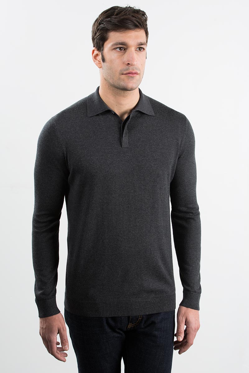 Panhandle Men's Charcoal Geo Button Knit Polo Shirt PPMT51R0WJ