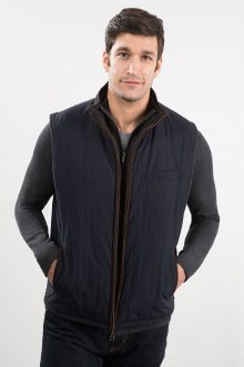Quilted Knit Full Zip Reversible Vest W/ Suede Trim Kinross Cashmere