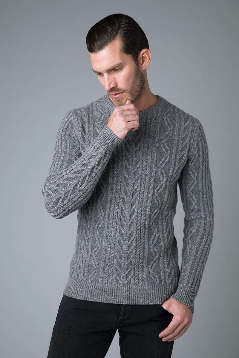 Plaited Marled Cable Crew - Kinross Cashmere