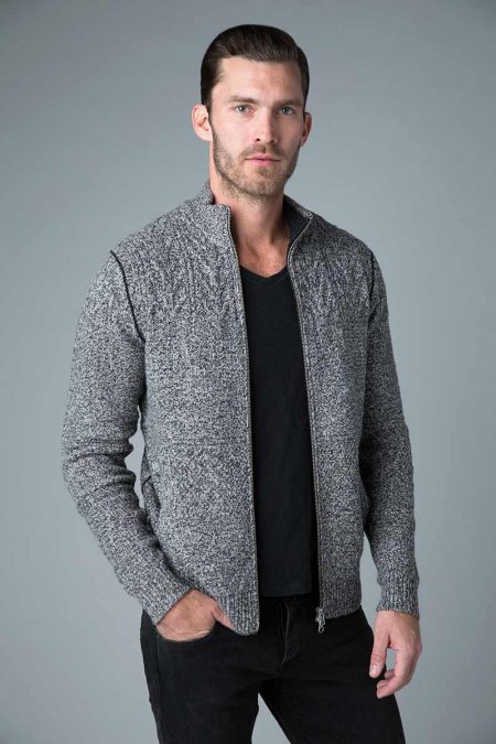Marled Cable Full Zip Cardi - Kinross Cashmere