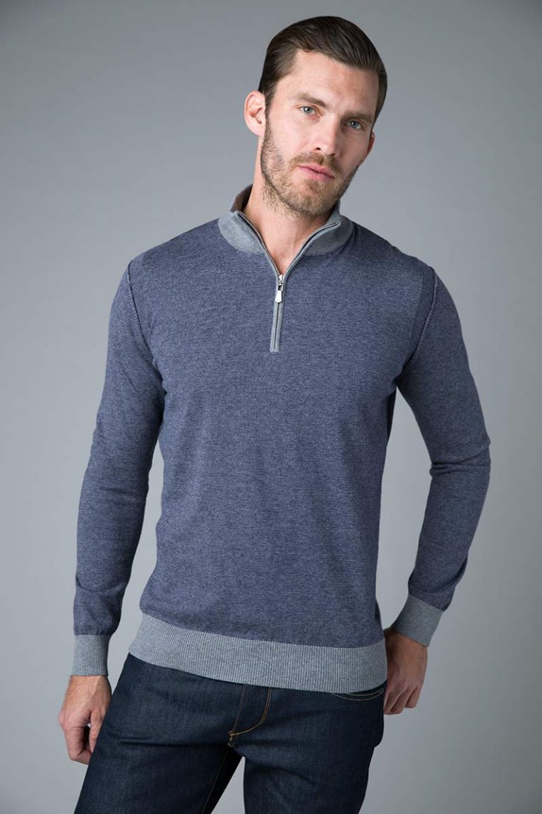 Feeder Stripe Qtr Zip Mock - Kinross Cashmere