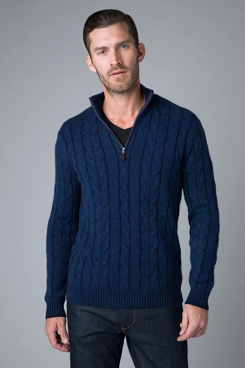 Plaited Cable Qtr Zip Mock - Fall 2018 - Kinross Cashmere