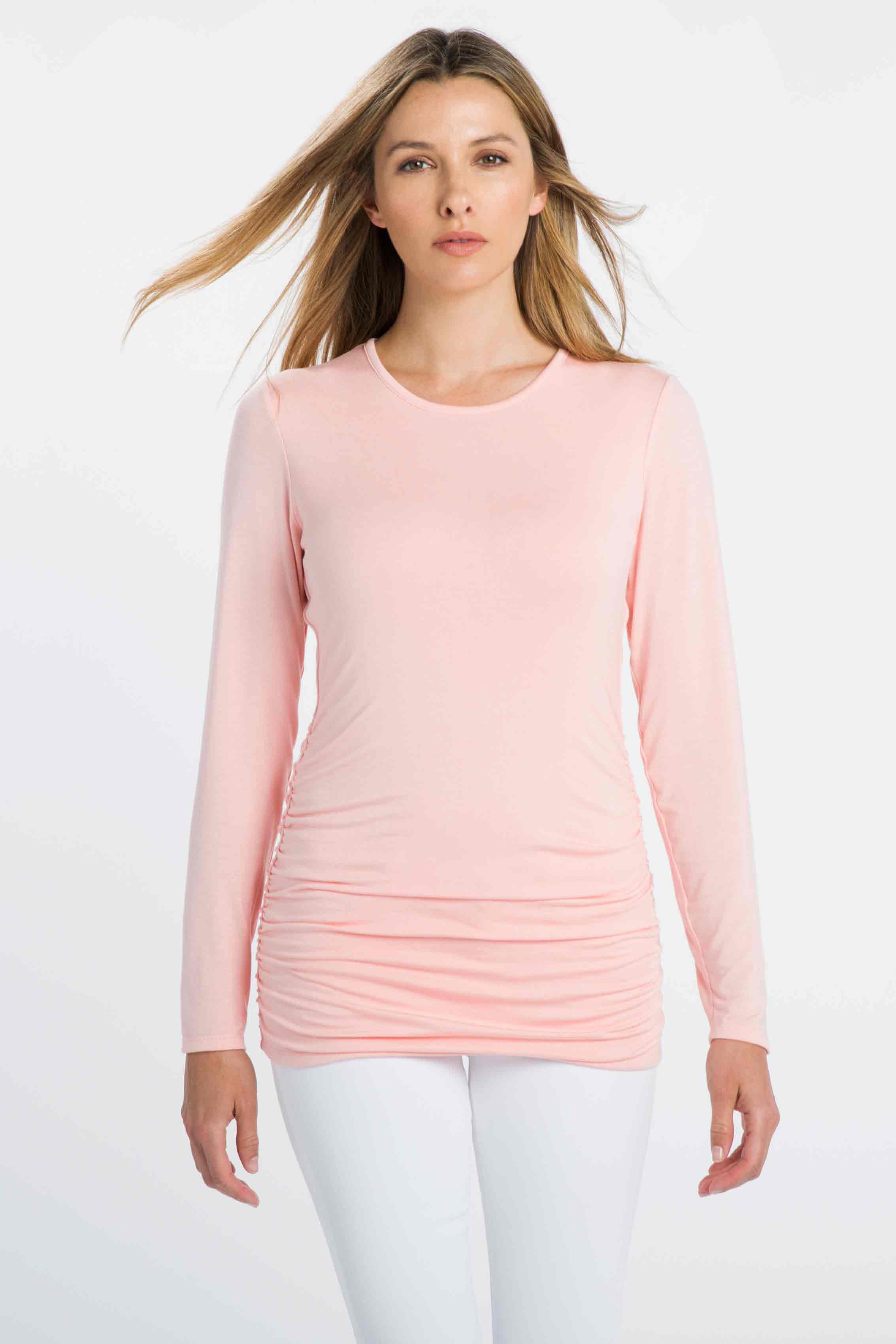 Ruched Long Sleeve Crew - Kinross Cashmere
